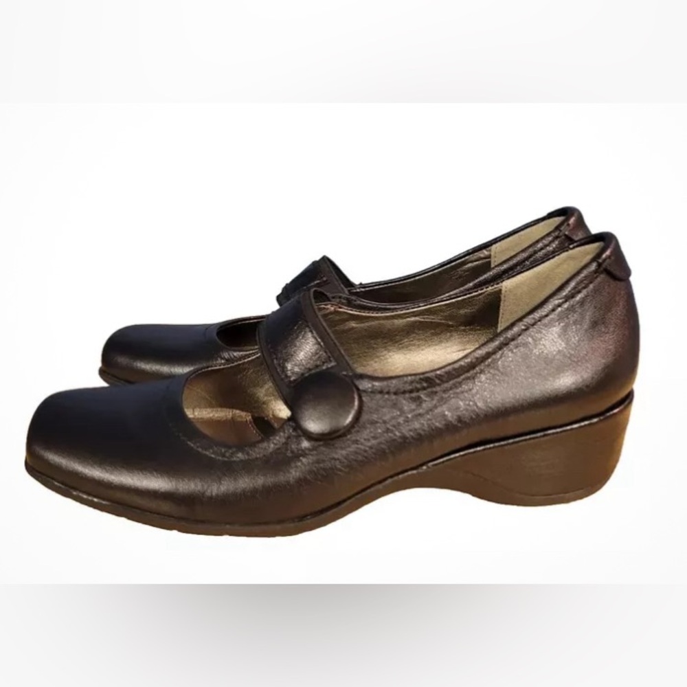 Naturalizer Gable Black Leather Strap Wedge  Shoes Size 7 W wide